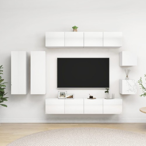 Set Mobili TV 8 pz Bianco Lucido in Truciolato