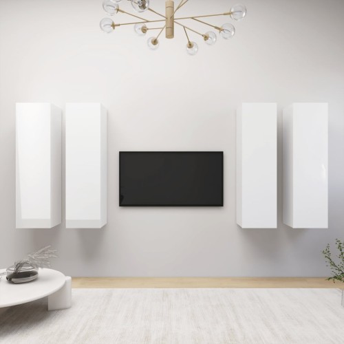 Mobili TV 4 pz Bianco Lucido 30,5x30x110 cm in Truciolato