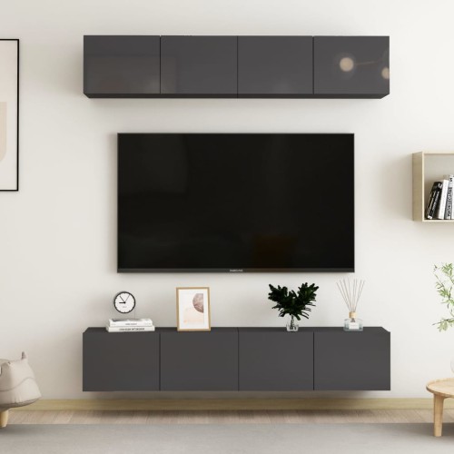 Mobili TV 4 pz Grigio Lucido 80x30x30 cm in Truciolato