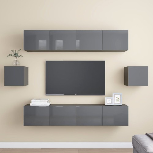 Set Mobili TV 6 pz Grigio Lucido in Truciolato