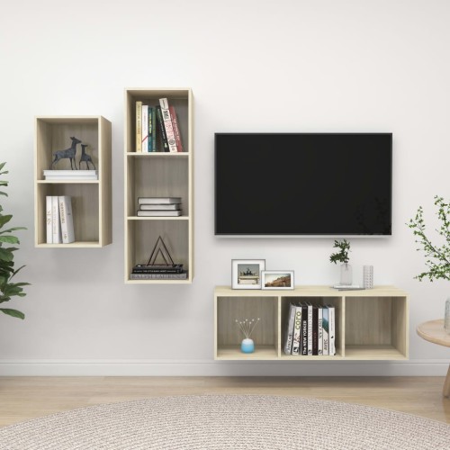 Set Porta TV 3 pz Rovere Sonoma in Truciolato