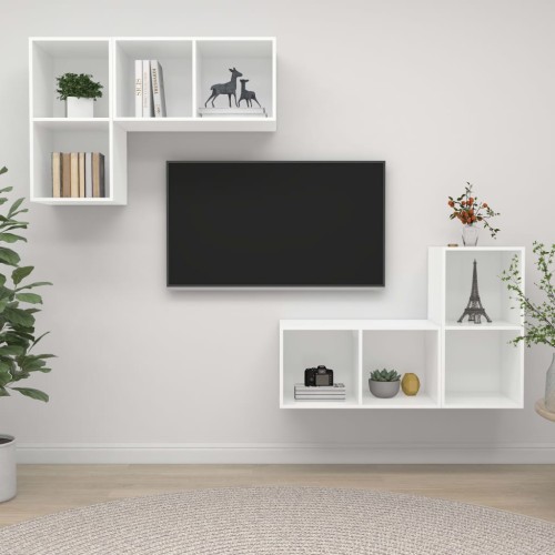 Mobili TV a Parete 4 pz Bianco in Legno Multistrato