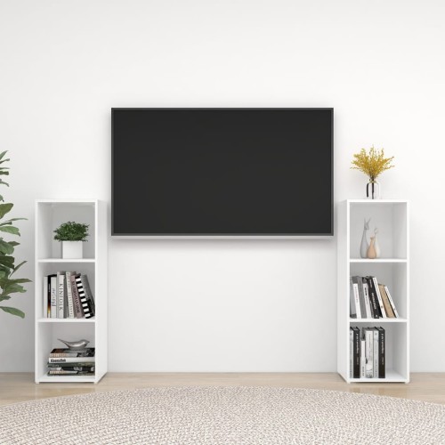 Mobili Porta TV 2 pz Bianco Lucido 107x35x37 cm in Truciolato