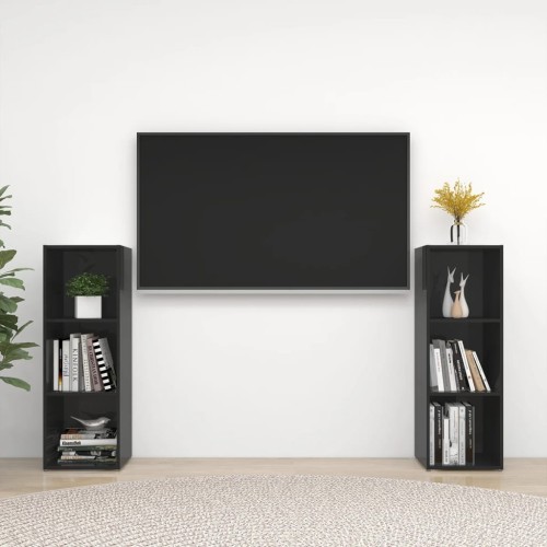 Mobili Porta TV 2 pz Nero Lucido 107x35x37 cm in Truciolato