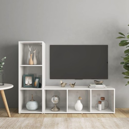 Mobili Porta TV 2 pz Bianco Lucido 107x35x37 cm in Truciolato