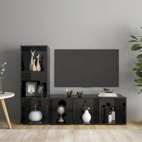 Mobili Porta TV 2 pz Nero Lucido 107x35x37 cm in Truciolato