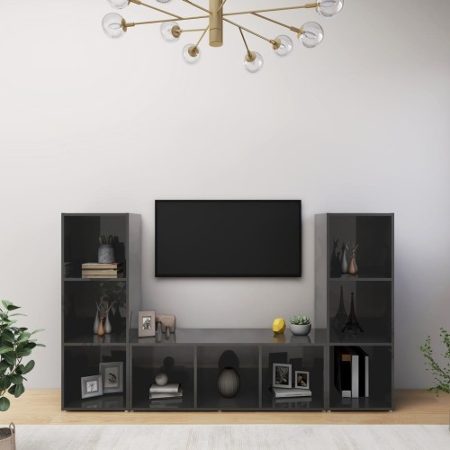 Mobili Porta TV 3 pz Grigio Lucido 107x35x37 cm in Truciolato