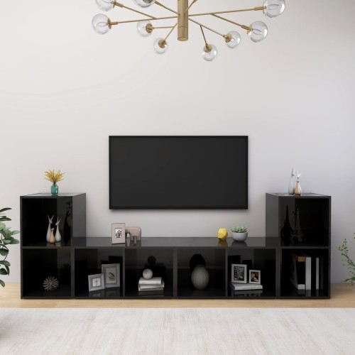 Mobili Porta TV 4 pz Nero Lucido 72x35x36,5 cm in Truciolato