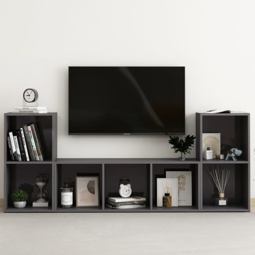 Set Mobili TV 3 pz Grigio Lucido in Truciolato