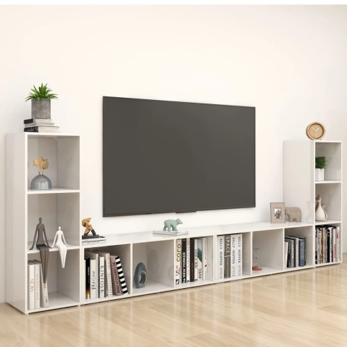 Mobili Porta TV 4 pz Bianco Lucido 107x35x37 cm in Truciolato