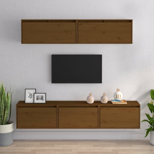 Mobili Porta TV 5 pz Miele in Legno Massello di Pino