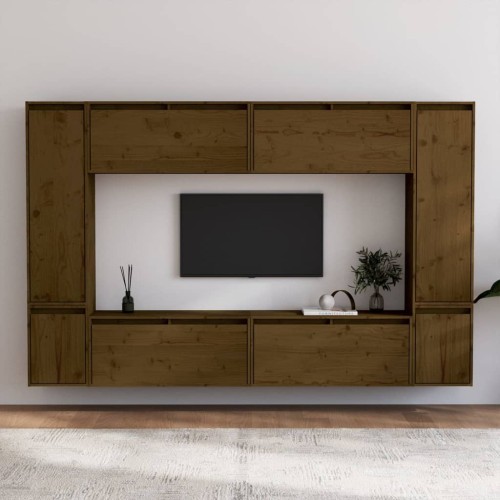 Mobili Porta TV 8 pz Miele in Legno Massello di Pino