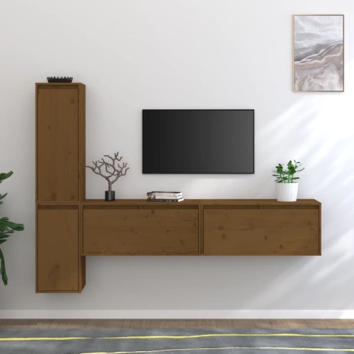 Mobili Porta TV 4 pz Miele in Legno Massello di Pino