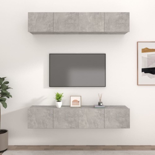 Mobili TV 4 pz Grigio Cemento 80x30x30 cm in Legno Multistrato