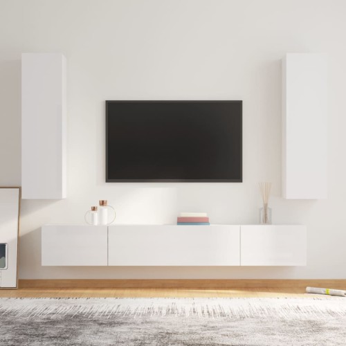 Set di Mobili Porta TV 4 pz Bianco Lucido in Legno Multistrato