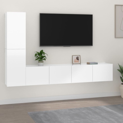 Set di Mobili Porta TV 4 pz Bianco Lucido in Legno Multistrato