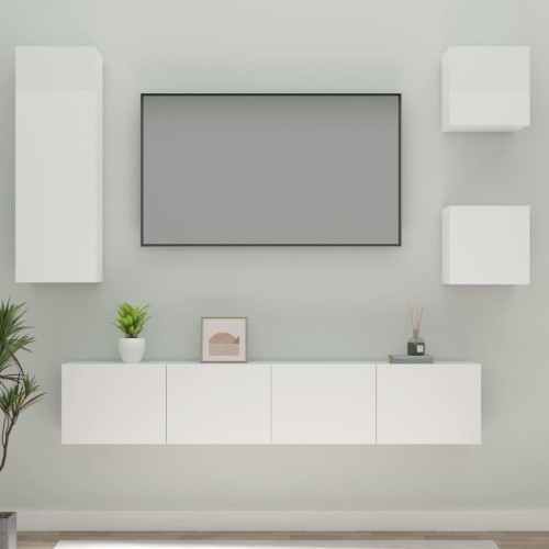 Set di Mobili Porta TV 5 pz Bianco Lucido in Legno Multistrato