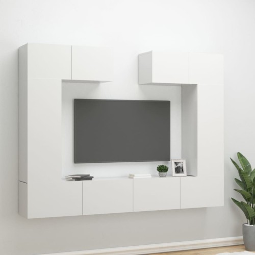 Set di Mobili Porta TV 6 pz Bianco Lucido in Legno Multistrato