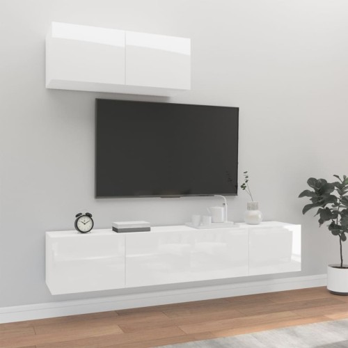 Set Mobili Porta TV 3 pz Bianco Lucido in Legno Multistrato