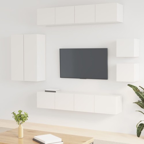 Set Mobili Porta TV 8pz Bianco Lucido in Legno Multistrato