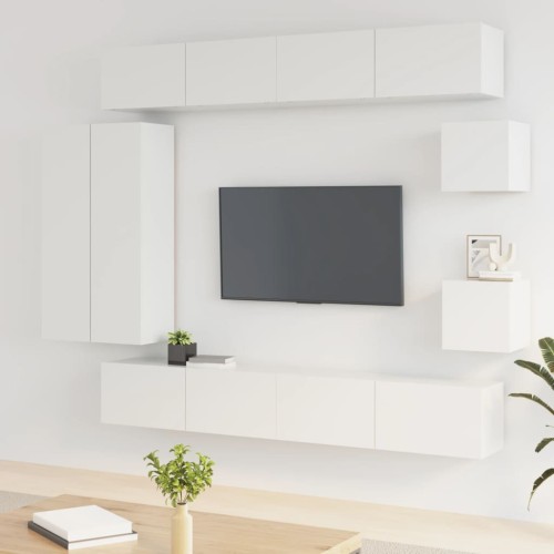 Set Mobili Porta TV 8pz Bianco Lucido in Legno Multistrato