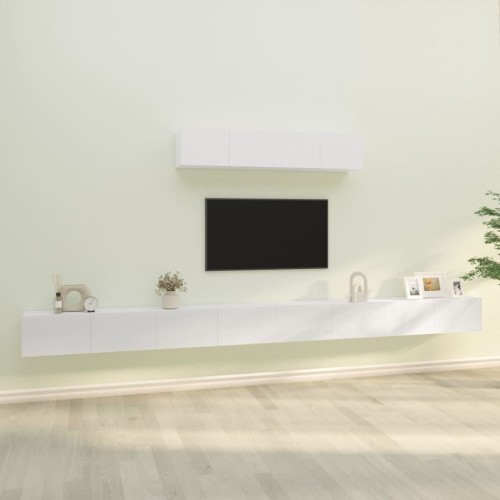 Set di Mobili Porta TV 6 pz Bianco Lucido in Legno Multistrato