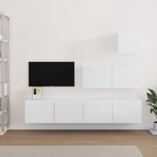 Set di Mobili Porta TV 4 pz Bianco Lucido in Legno Multistrato