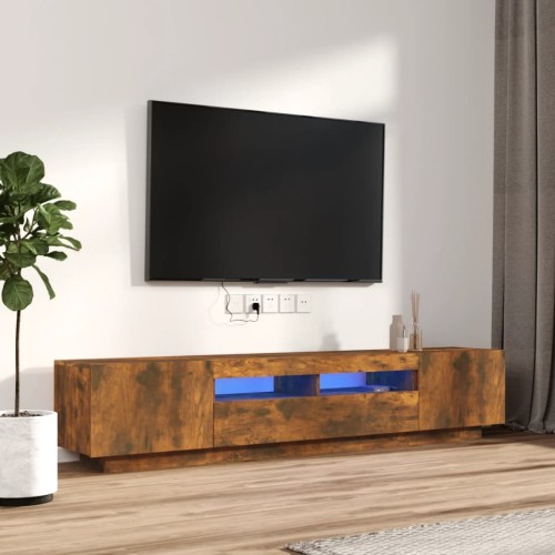 Set Mobili TV 2pz con Luci LED Rovere Fumo in Legno Multistrato