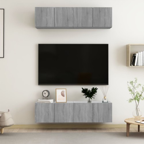 Mobili TV Parete 4pz Grigio Sonoma 60x30x30cm Legno Multistrato