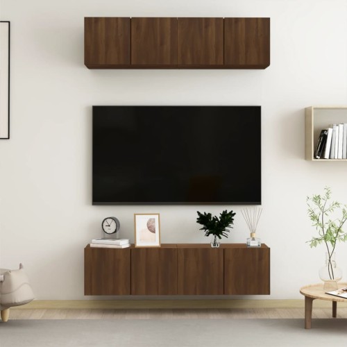 Mobili TV Parete 4pz Rovere Marrone 60x30x30 Legno Multistrato