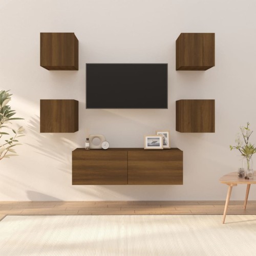 Set di Mobili TV a Parete Rovere Marrone in Legno Multistrato