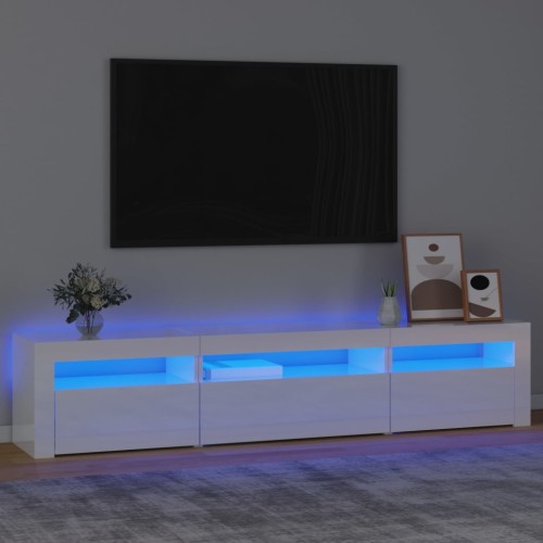 Mobile Porta TV con Luci LED Bianco Lucido 195x35x40 cm