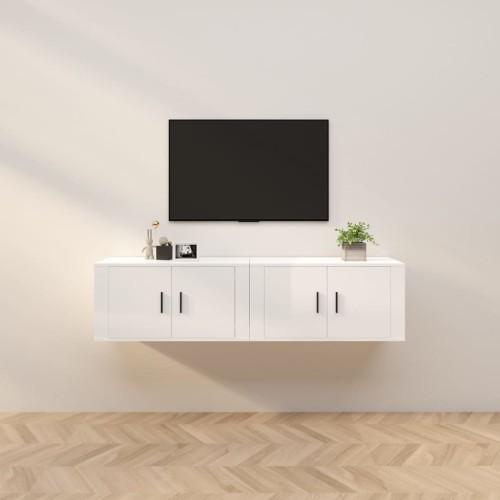 Mobili Porta TV a Parete 2 pz Bianco Lucido 80x34,5x40 cm