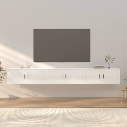 Mobili Porta TV a Parete 3 pz Bianco Lucido 100x34,5x40 cm