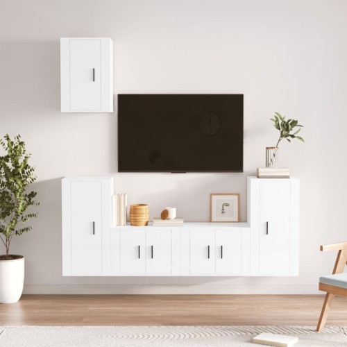 Set di Mobili Porta TV 5 pz Bianco Lucido in Legno Multistrato