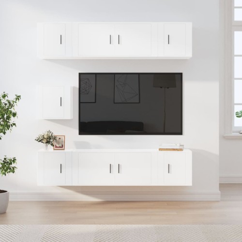 Set di Mobili Porta TV 7 pz Bianco Lucido in Legno Multistrato