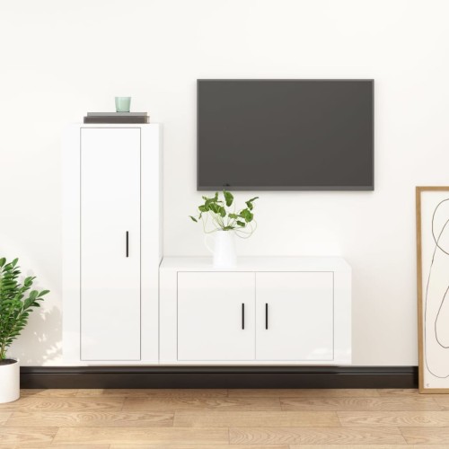 Set di Mobili Porta TV 2 pz Bianco Lucido in Legno Multistrato