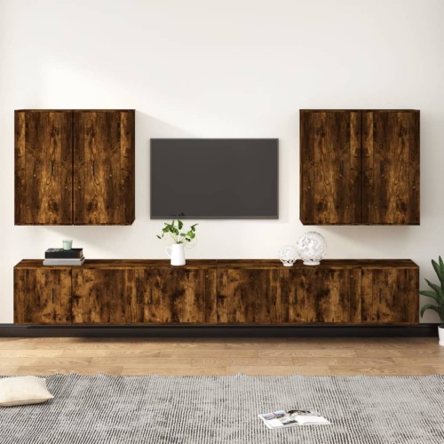 Set Mobili Porta TV 8 pz Rovere Fumo in Legno Multistrato