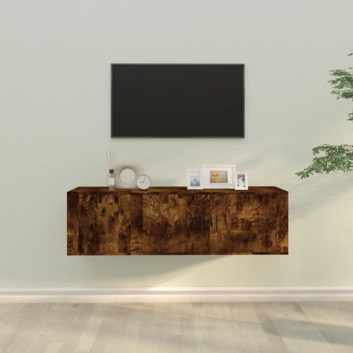 Set Mobili Porta TV 2 pz Rovere Fumo in Legno Multistrato