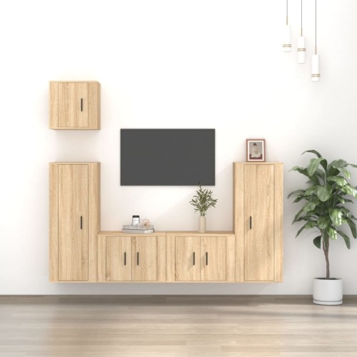 Set di Mobili Porta TV 5 pz Rovere Sonoma in Legno Multistrato