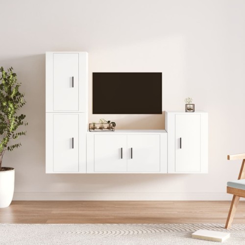 Set di Mobili Porta TV 4 pz Bianco in Legno Multistrato