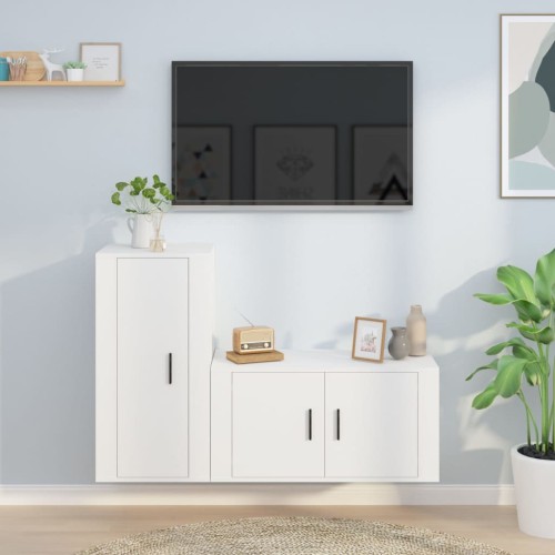 Set di Mobili Porta TV 2 pz Bianco in Legno Multistrato