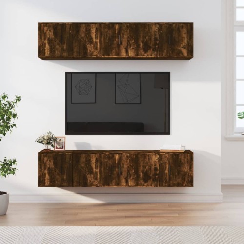 Set di Mobili Porta TV 6 pz Rovere Fumo in Legno Multistrato