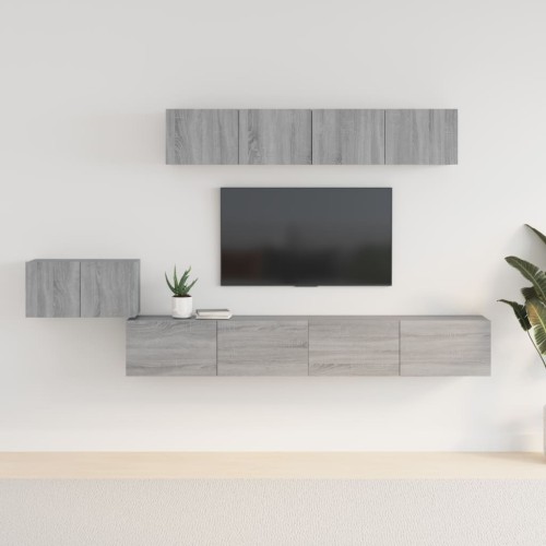 Set di Mobili Porta TV 5 pz Grigio Sonoma in Legno Multistrato