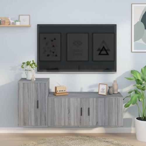 Set Mobili Porta TV 2 pz Grigio Sonoma in Legno Multistrato