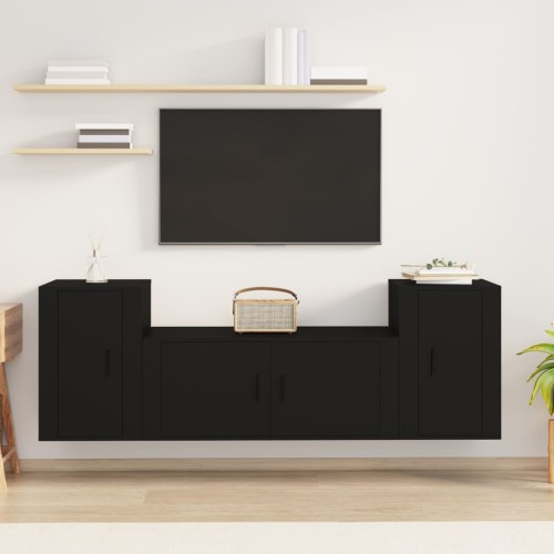 Set Mobili Porta TV 3 pz Nero in Legno Multistrato