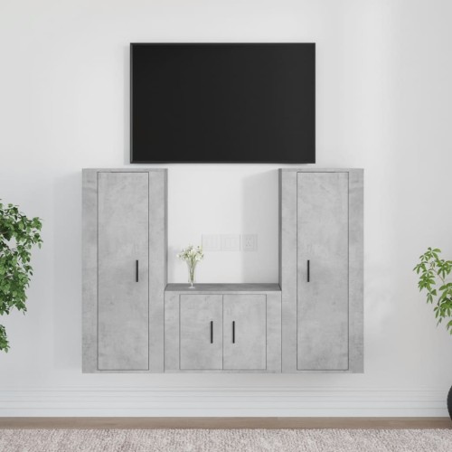 Set di Mobili Porta TV 3 pz Grigio Cemento in Legno Multistrato