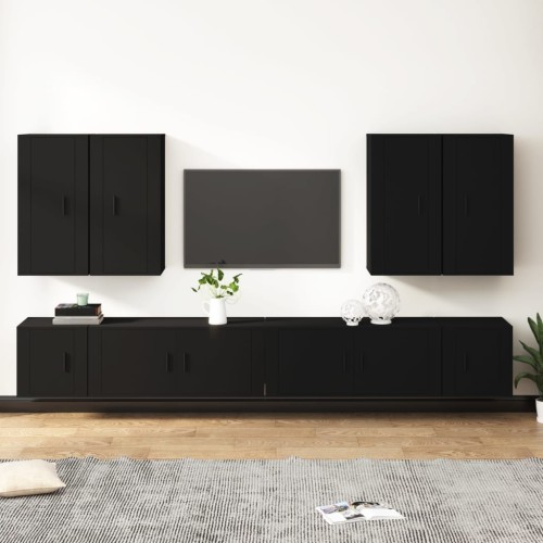 Set Mobili Porta TV 8pz Nero in Legno Multistrato