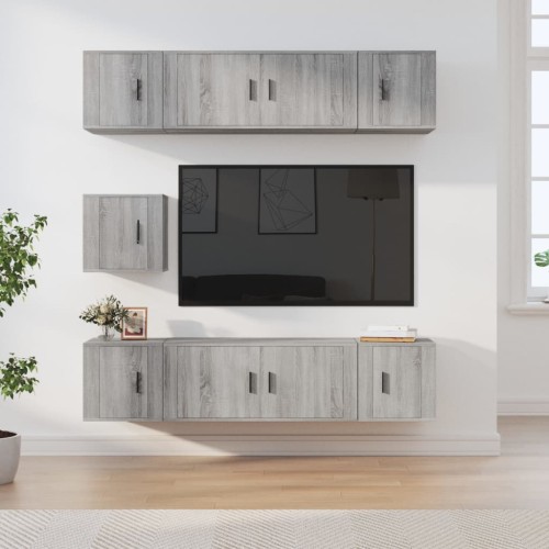 Set di Mobili Porta TV 7 pz Grigio Sonoma in Legno Multistrato