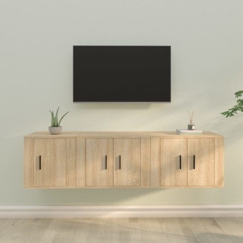 Set di Mobili Porta TV 3 pz Rovere Sonoma in Legno Multistrato